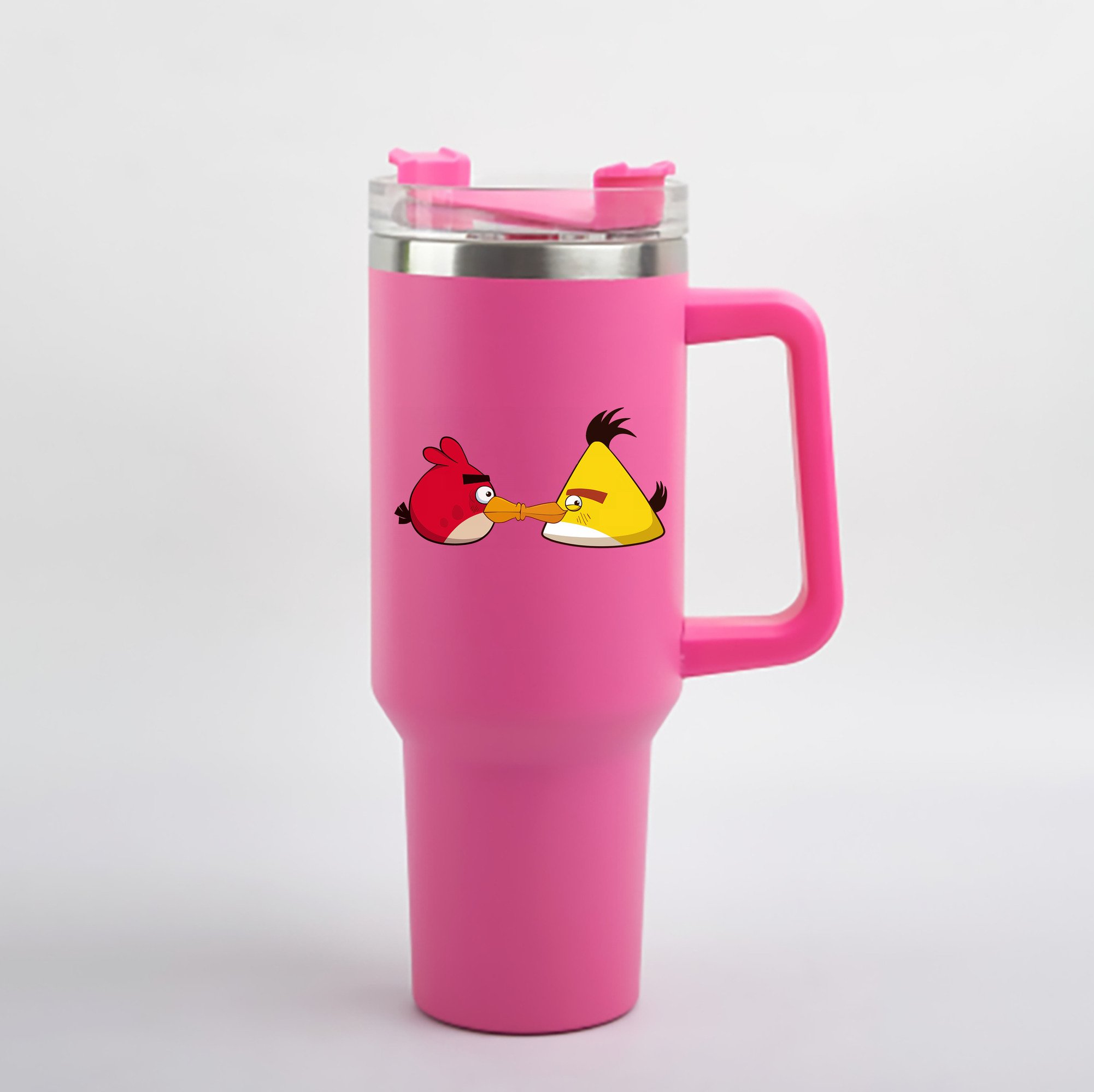 （画像用） Angry Birds アングリーバード 1200mL車用タンブラー - クリスタルステッカー（プラスチックストロー付き）